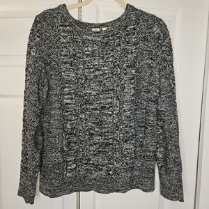 GAP Cable Knit Crewneck Sweater Black Marled Size L